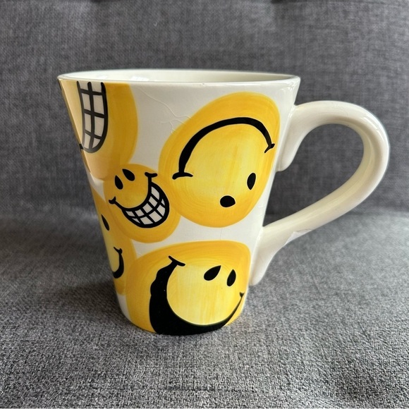 Other - Smiley Face Emoji Covered Coffee Mug, Yellow, White, 15 oz